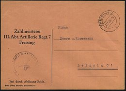 1938 (22.11.) FREISING 2, 2K-Steg Auf Wehrmachts-Dienstbrief: Artl. Regt. 7 (FdAR) N. Leipzig - Deutsche Wehrmacht 1933- - Other & Unclassified