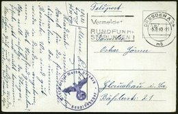 1940 (5.9.) DRESDEN A 24, Maschinen-Werbestempel + Briefstempel Wehrmachts-Wache Dresden Hauptbahnhof + Hs. Fp.-Nr. 1870 - Otros & Sin Clasificación