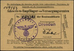 1943 Dresden, Orig. Ausweis Für Empfänger Von Versorgungsrenten + Dienststempel (Format 10,5 X 7,4 Cm) - Der 2. Weltkrie - Otros & Sin Clasificación