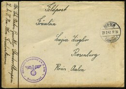 1942 NEU-ULM, 1K-Brücke + Briefstempel: Stanort-Kompanie Z.(ur) B.(esonderen) V.(erwendung) Ulm + Hs. Abs. "Friedenskase - Other & Unclassified