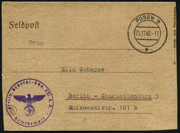 1942 (21.11.) POSEN 9, 2K-Steg + Briefstempel: Stellv. General-Kdo. XXI. A.(rmee) K.(orps), Feldpost-Faltbrief Mit Inhal - Autres & Non Classés