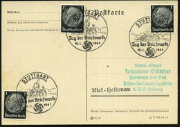 1941 (12.1.) STUTTGART, Sonderstempel: Tag Der Briefmarke = Schwerer Skoda-Mörser (Steilfeuergeschütz) 3x Auf Inl.-Karte - Other & Unclassified