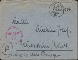 1944 (21.8.) DEUTSCHES REICH,  Feldpost-Normstempel + Roter Briefstempel Fp.-Nr. 19 768 = Artl. Regt. 85, Feldpostbrief  - Other & Unclassified