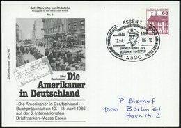 1986 (12.4.) 4300 ESSEN 1, PP 60 Pf. Burgen: Die Amerikaner In Deutschland (Sherman-Panzer In Westdeutscher Stadt) + Pas - Other & Unclassified