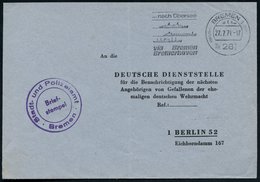 1986 28 BREMEN 1, Maschinen-Werbestempel + Dienststempel Polizeiamt, Portofreier WASt-Dienstbrief (n. Berlin) - Flüchtli - Altri & Non Classificati