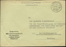 1966 (6.5.) 8491 HOHENWARTH, 1K-Stempel Auf Portofreiem WASt-Kommunalbrief (n. Berlin) - Flüchtlinge & Suchdienste / Ref - Autres & Non Classés