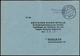 1975 (13.3.) 854 SCHWABACH 1, 1K-Stempel Auf Portofreiem Kommunalem WASt-Brief (n. Berlin) - Flüchtlinge & Suchdienste / - Other & Unclassified