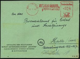 1948 (23.1.) BITTERFELD, Absender-Freistempel HYDRONALIUM = Ex I.G.-Farben, Deutsche-Sowjet. AG "Kaustik", Bedarfs-Vorde - Autres & Non Classés