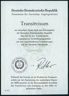 1999 DDR /  BERLIN, Orig. Transit-Visum Des DDR-Außenministeriums (1999 Rs. Frankiert Und Abgestempelt) Format A6 - SBZ  - Andere & Zonder Classificatie