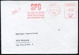 1968 53 BONN 1, Absender-Freistempel SPD.., Teil-Brief - Geschichte Der Bundesrepublik Deutschland 1949-1990 / Federal R - Sonstige & Ohne Zuordnung