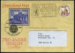 1987 (18.3.) 7073 LORCH 1, Absenderstempel: Fa. Sieger, 750 Jahre Berlin (= Vorausentwertung) Auf Passendem Reklamebrief - Otros & Sin Clasificación