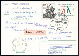 1971 (13.10.) 85 NÜRNBERG 1, Sonderstempel DAG-Bundeskongreß (= Deutsche Angestellten Gewerkschaft) Auf 20 Pf. Dürer-Son - Autres & Non Classés