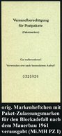 1961 BERLIN, Unverausgabte Paketmarken (nach Dem Mauerbau) Für Den Fall Einer Erneuten Berlin-Blockade, Zusammendruck Vo - Other & Unclassified
