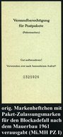 1961 BERLIN, Unverausgabte Paketmarken (nach Dem Mauerbau) Für Den Fall Einer Erneuten Berlin-Blockade, Zusammendruck Vo - Andere & Zonder Classificatie