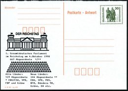 1990 (4.10.) DDR (VGO), 30 Pf. Amtl. Ganzsache Goethe/ Schiller "Antwort" + Zudruck: 1. Gesamtdeutsches Parlament (Reich - Other & Unclassified