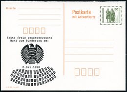 1990 (2.12.) DDR (VGO), 30 Pf. Amtl. Ganzsache Goethe/ Schiller: Frageteil + Zudruck: Erste Freie Gesamtdeutsche Wahl Zu - Other & Unclassified