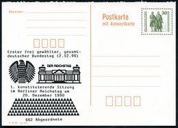 1990 (20.12.) DDR (VGO), 30 Pf. Amtl. Ganzsache Goethe/ Schiller: Frageteil + Zudruck: Erster Frei Gewählter, Gesamtdeut - Other & Unclassified