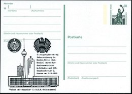 1990 (31.8.) BERLIN, 60 Pf. Amtl. Ganzsache + Zudruck: Einigungsvertrag BRD (Schäuble) U. DDR (Krause) In Berlin (Wappen - Other & Unclassified