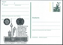 1990 (31.8.) BERLIN, 60 Pf. Amtl. Ganzsache + Zudruck: Einigungsvertrag BRD (Schäuble) U. DDR (Krause) In Berlin (Wappen - Altri & Non Classificati