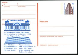 1990 (4.10) BERLIN, 40 Pf. Amtl. Ganzsache Chilehaus + Zudruck: Gesamtdeutsches Parlament Am 4. Okt. 1990, 663 Abgeordne - Autres & Non Classés