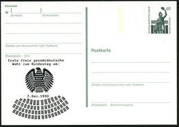 1990 (2.12.) BERLIN, 60 Pf. Amtl. Ganzsache Bavaria + Zudruck: Erste Freie Gesamtdeutsche Wahl Zum Bundestag Am 2. Dez.  - Autres & Non Classés