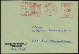 1968 (11.2.) 1 BERLIN 44, Kommunaler Absender-Freistempel Neukölln = Brandenburger Tor, Kommunalbrief (Ortsstempel Mitti - Sonstige & Ohne Zuordnung