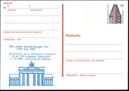 1991 BERLIN, Amtl. Ganzsache 40 Pf. Chilehaus + Zudruck: 200 Jahre Brandenburger Tor (Brandenburger Tor), Ungebr. (Mi.PZ - Other & Unclassified