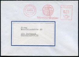 1955 (22.12.) (17 A) ETTLINGEN, Absender-Freistempel: Schneider-Papiere = Papier-Schneidemaschine, Rs. Motivgleicher Abs - Sonstige & Ohne Zuordnung