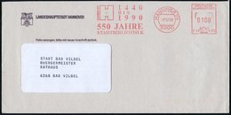 1990 (7.12.) 3000 HANNOVER 114, Jubil.-Absender-Freistempel: 550 JAHRE STADTBIBLIOTHEK, Kommunalbrief - Gutenberg, Druck - Sonstige & Ohne Zuordnung