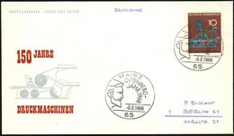 1968 (3.2.) 65 MAINZ, Sonderstempel: GUTENBERG-JAHR (Profilkopf Gutenberg) Auf Passender Frankatur 10 Pf. (Mi.546 EF) So - Altri & Non Classificati