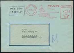 1963 (25.1.) (13 B) AUGSBURG 2, Absender-Freistempel M.A.N. = Erster Dieselmotor, Offset-Druckmaschine, Rs. Abs.-Vordruc - Other & Unclassified