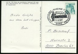 1977 (11.9.) 4440 RHEINE 1, Sonderstempel: DIE DAMPFLOK GEHT.. (Dampflok, Bahnschaffner) Color-Sonderkarte Lok Nr. 1135  - Andere & Zonder Classificatie