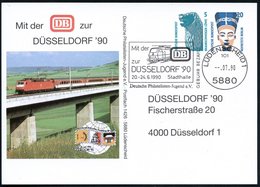 1990 (Juli) 5880 LÜDENSCHEID 1, Absendersatempel (= Vorausentwertung): Mit Der DB Zur DÜSSELDORF '90 = E-Lok Auf Passend - Otros & Sin Clasificación