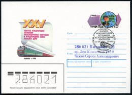 1989 (Mai) UdSSR, 5 Kop. Sonder-Ganzsachen-Umschlag: 25. Kongress Der Internat. Eisenbahner-Verbandes (Logo U. Güterzug) - Autres & Non Classés