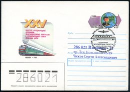 1989 UdSSR, 5 Kop. Sonder-Ganzsachen-Umschlag: 25. Kongress Der Internat. Eisenbahner-Verbandes (Logo U. Güterzug) + Pas - Otros & Sin Clasificación