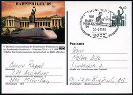 1989 (30.4.) 8000 MÜNCHEN 2, Sonderstempel "BAHNPHILEX '89" = ICE-Lok (u. Bavaria) Auf Passender Sonderkarte: BAHNPHILEX - Otros & Sin Clasificación