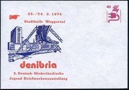 1974 (März) 56 WUPPERTAL , PU 40 Pf. Unfall: Denibria.. = Schwebebahn, Ungebr. (Mi.PU 64/16) - S- & U-Bahn / Underground - Autres & Non Classés