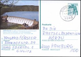 1978 3593 EDERSEE 1, Amtl. Bild-Ganzsache 40 Pf. Burgen: Edertalsperre + Ortsgleicher Tagesstempel!, Seltene Kombination - Autres & Non Classés