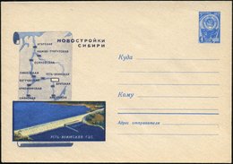 1966 UdSSR, 4 Kop. Ganzsachen-Umschlag: Stausee Ust-Jlimskaja (mit Landkarte Anderes Staustufen), Ungebr. - Energie & El - Otros & Sin Clasificación