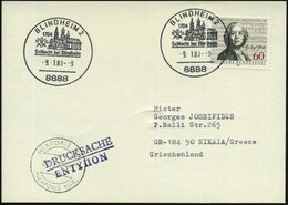 1980 (9.1.) 8888 BLINDHEIM 2, Sonderstempel: Schlacht Bei Blindheim 1704 (brit.: Blenheim) Ausl.-Karte - Europäische Ges - Sonstige & Ohne Zuordnung