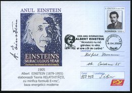 2005 (18.4.) RUMÄNIEN, Fahnen-Sonderstempel: BUCURESTI, Albert Einstein-Jahr Auf Passender Sonder-Ganzsachen-Umschlag 50 - Altri & Non Classificati