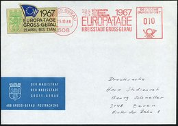 1966 (25.10.) 608 GROSS GERAU, Kommunaler Sonder-Freistempel: EUROPA-TAGE 1967 (alte Europa-Flagge) Auf Gold-Vignette (n - Altri & Non Classificati