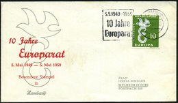 1959 (6.5.) (24 A) HAMBURG 1, Maschinen-Werbestempel "10 Jahre Europarat" Auf 10 Pf. CEPT (Mi.295 EF) Motivgleicher Sond - Altri & Non Classificati