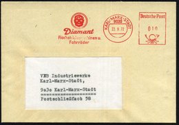 1972 9030 KARL-MARX-STADT, Absender-Freistempel: Diamant.. Fahrräder (Logo: Kinderkopf) Firmenbrief - Fahrrad / Bicycle  - Autres & Non Classés