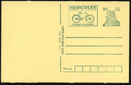 2000 INDIEN, 25 Rp. Reklame-Ganzsache Tiger, Grün: HERCULES = Herrenfahrrad, Ungebr. - Fahrrad / Bicycle / Bicyclette /  - Other & Unclassified