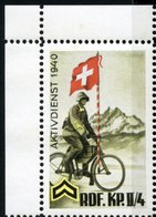 1940 SCHWEIZ, Soldatenmarke RADFAHRERKOMPAGNIE II/ 4. (mit Schweizer Flagge, Alpen) Postfrisches Eckrandstück (Sü.12) -  - Other & Unclassified