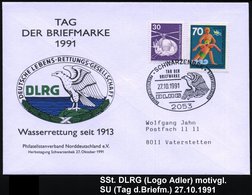 1991 (27.10.) 2053 SCHWARZENBERG, Sonderstempel DLRG, Tag Der Briefmarke (DLRG-Logo) Motivgleicher Sonderumschlag - Feue - Sonstige & Ohne Zuordnung