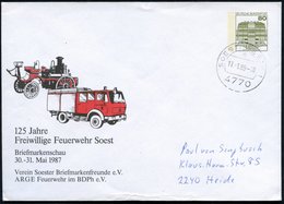 1898 4770 SOEST 1, PU 80 Pf. Burgen: 125 Jahre Freiwillige Feuerwehr Soest = Histor. U. Modernes Feuerwehrfahrzeug (rs.  - Sonstige & Ohne Zuordnung