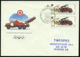 1985 (18.12.) UdSSR, Feuerwehr-Kfz., überkompl. Satz (3 Kop. 2x) Kompl. Satz + ET-Sonderstempel (MOSKAU) Auf 5 Bedarfs-F - Otros & Sin Clasificación
