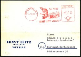 1954 (16) WETZLAR 1, Absender-Freistempel: ERST LEITZ = Mikroskop U. Kleinbild-Kamera, (gelochte) Firmenkarte - Fotograf - Autres & Non Classés